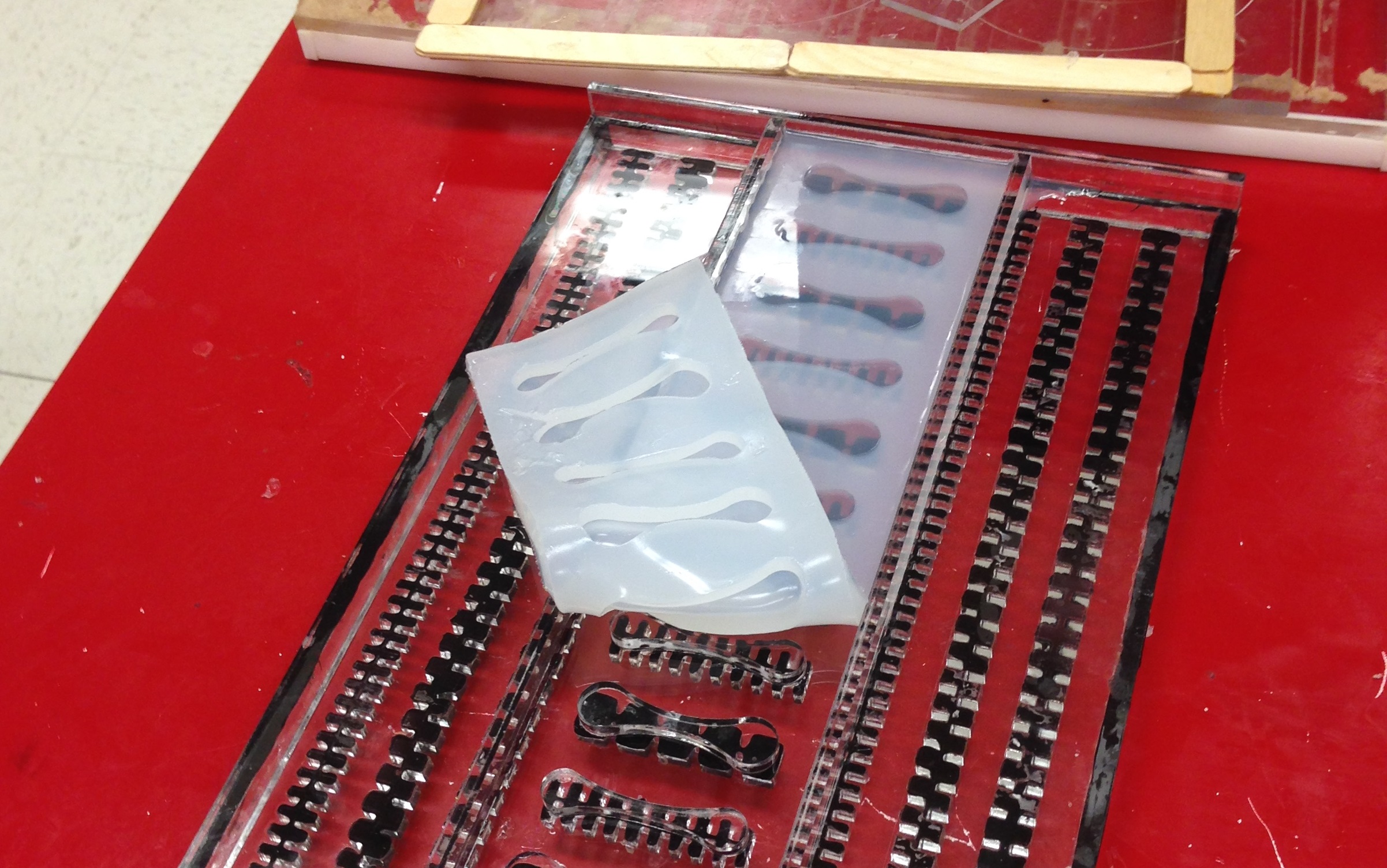 The robot cast with dogbone shaped driving channels.